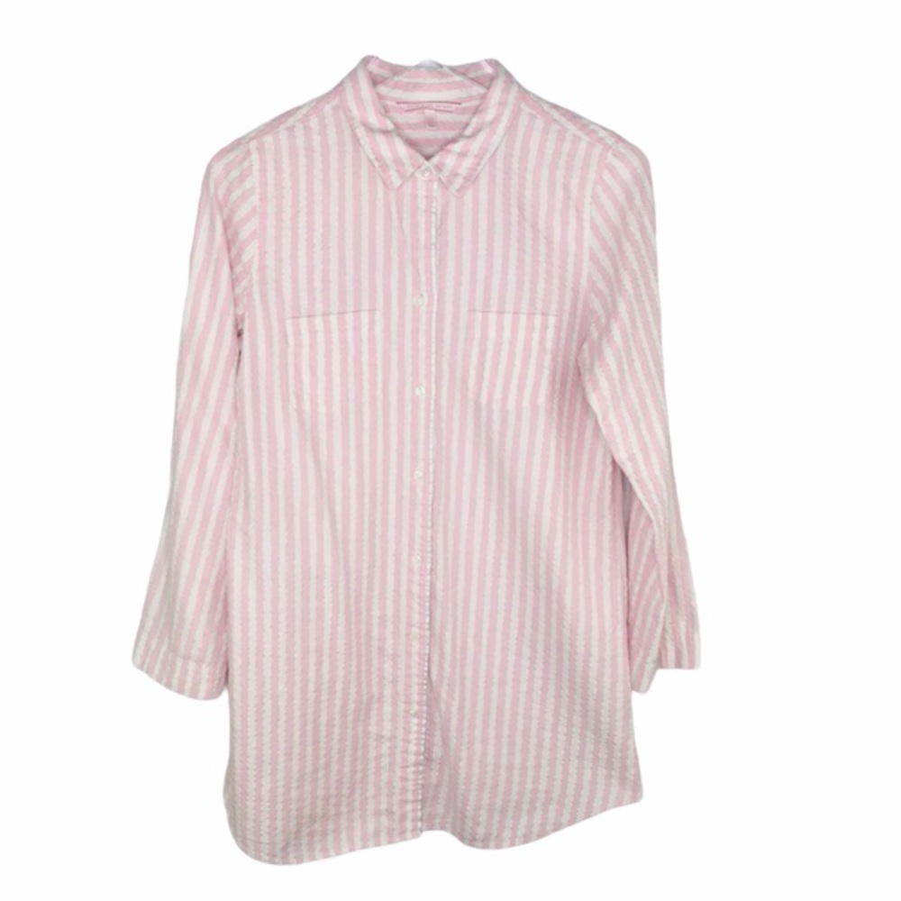Victoria’s Secret Pink White Striped Button Down Sleep Shirt Nightgown